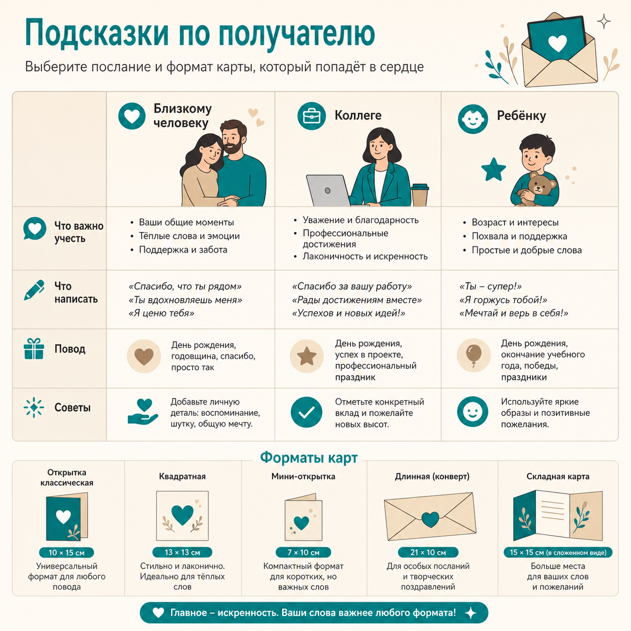 Сетка подсказок по выбору карты для близкого, коллеги и ребёнка